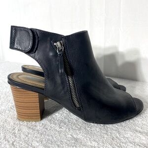 Denver Hayes Black Leather Peep Toe Slingback Heeled Ankle Boots Booties 9